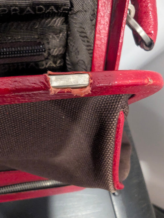 Prada Vintage Red/Brown Canvas and Leather Frame Doctor's Bag