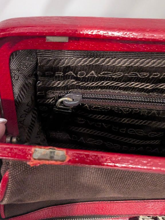 Prada Vintage Red/Brown Canvas and Leather Frame Doctor's Bag
