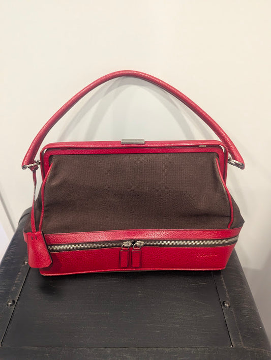 Prada Vintage Red/Brown Canvas and Leather Frame Doctor's Bag
