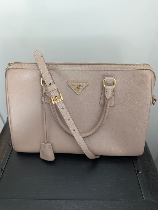 Prada Saffiano Mocha Beige Galleria Shoulder Bag
