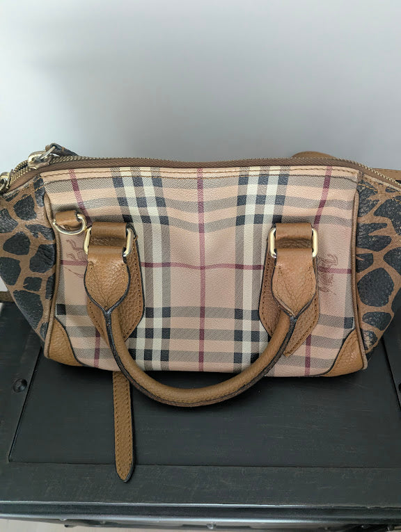 Burberry Small Haymarket Check Coated Canvas Animal Print Blaze Satchel