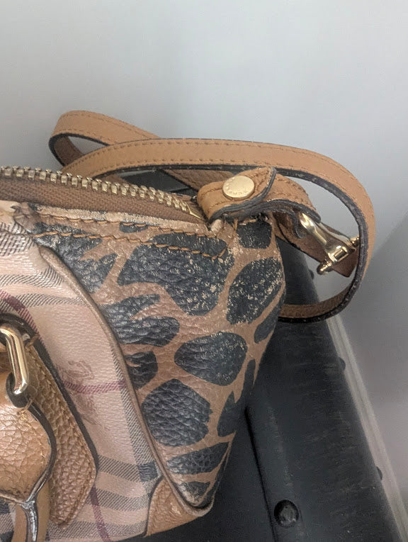 Burberry Small Haymarket Check Coated Canvas Animal Print Blaze Satchel