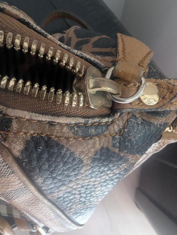 Burberry Small Haymarket Check Coated Canvas Animal Print Blaze Satchel