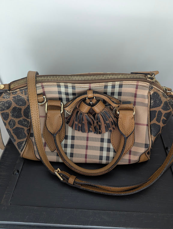 Burberry Small Haymarket Check Coated Canvas Animal Print Blaze Satchel