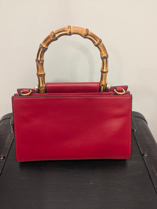 Gucci Red Mini Bamboo Nymphaea Satchel with Faux Pearls - No Strap