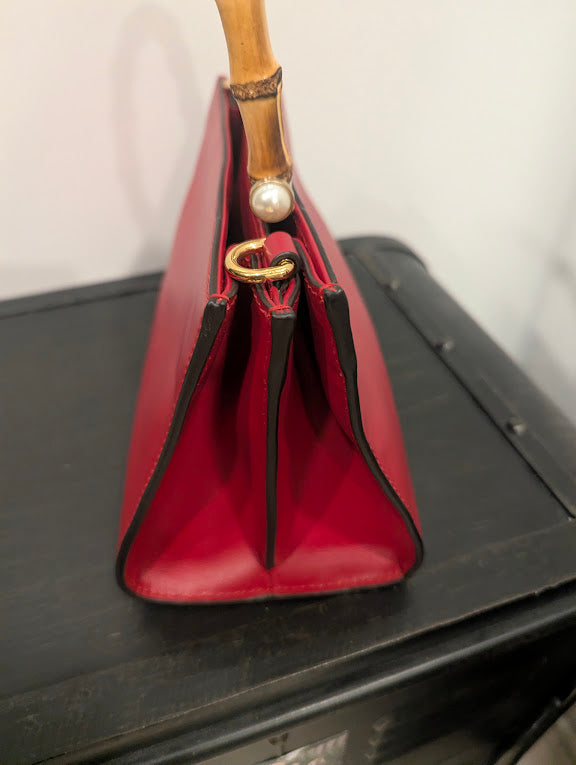 Gucci Red Mini Bamboo Nymphaea Satchel with Faux Pearls - No Strap