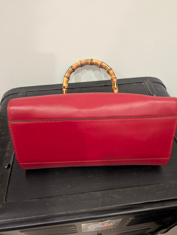 Gucci Red Mini Bamboo Nymphaea Satchel with Faux Pearls - No Strap