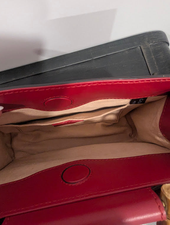 Gucci Red Mini Bamboo Nymphaea Satchel with Faux Pearls - No Strap
