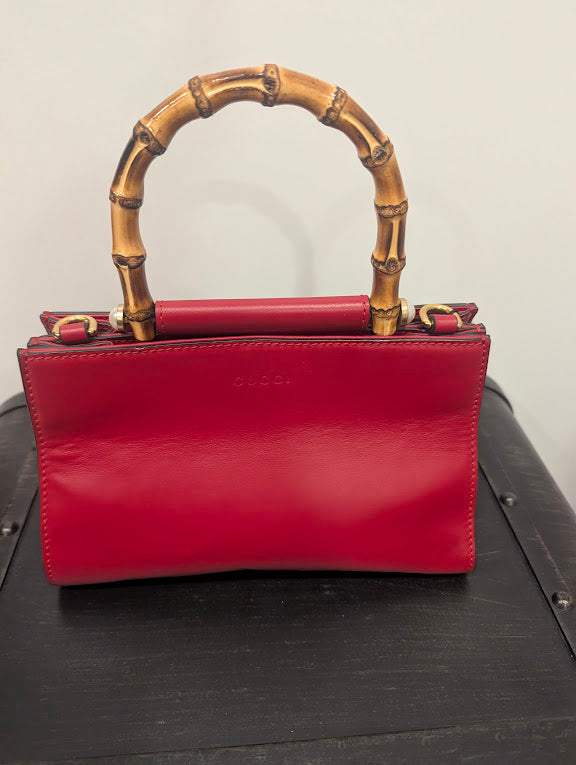 Gucci Red Mini Bamboo Nymphaea Satchel with Faux Pearls - No Strap
