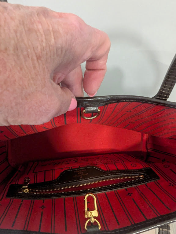 Louis Vuitton Neverfull Damier Ebene PM with Red Canvas Interior