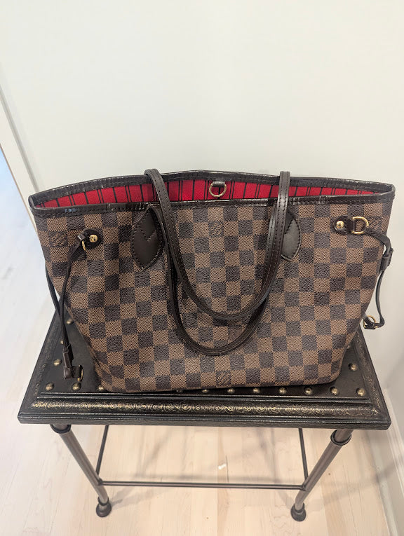 Louis Vuitton Neverfull Damier Ebene PM with Red Canvas Interior