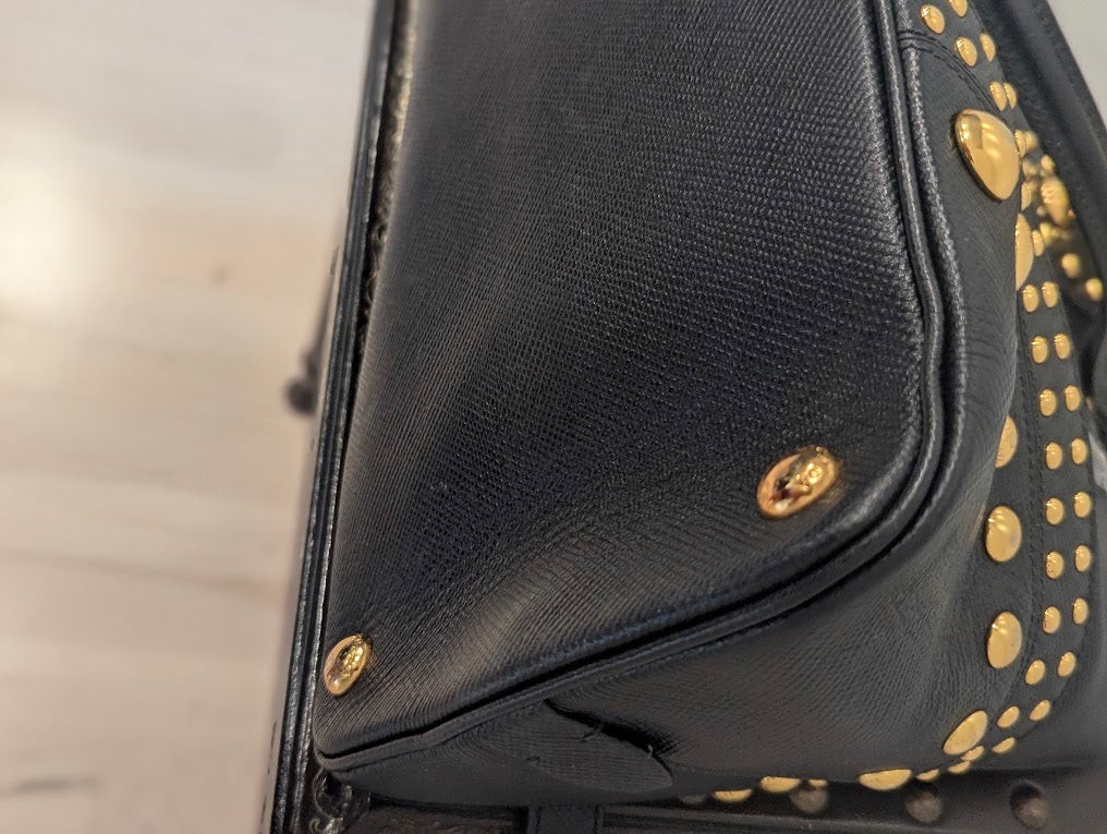Prada Promenade Studded Black Satchel Bag