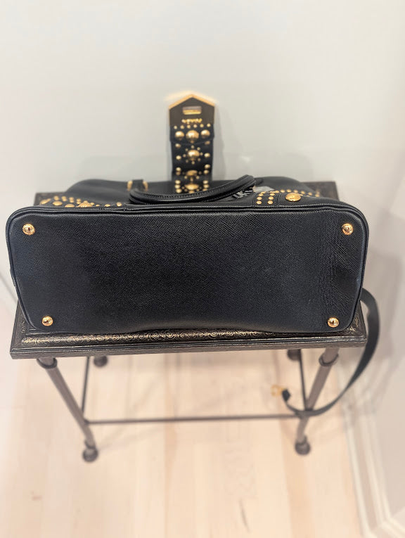Prada Promenade Studded Black Satchel Bag