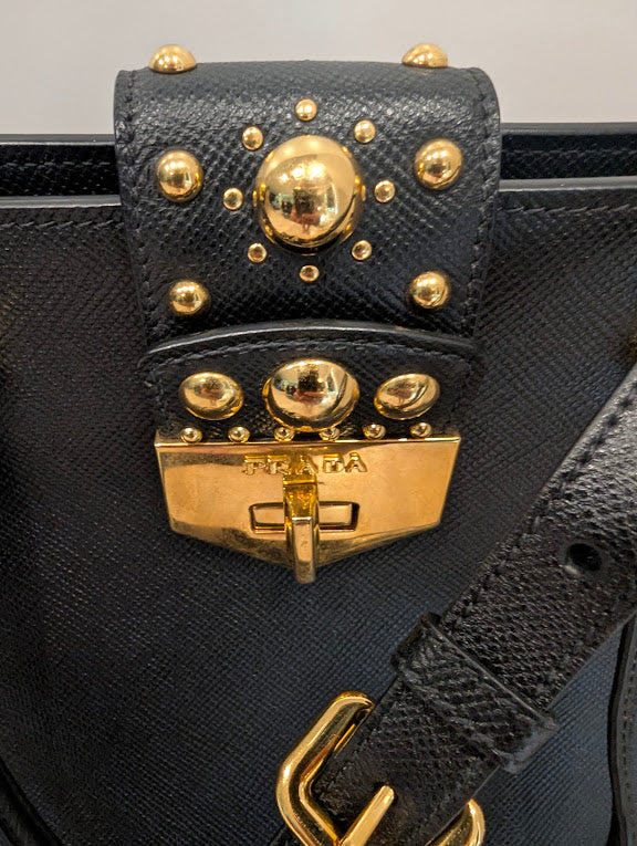 Prada Promenade Studded Black Satchel Bag