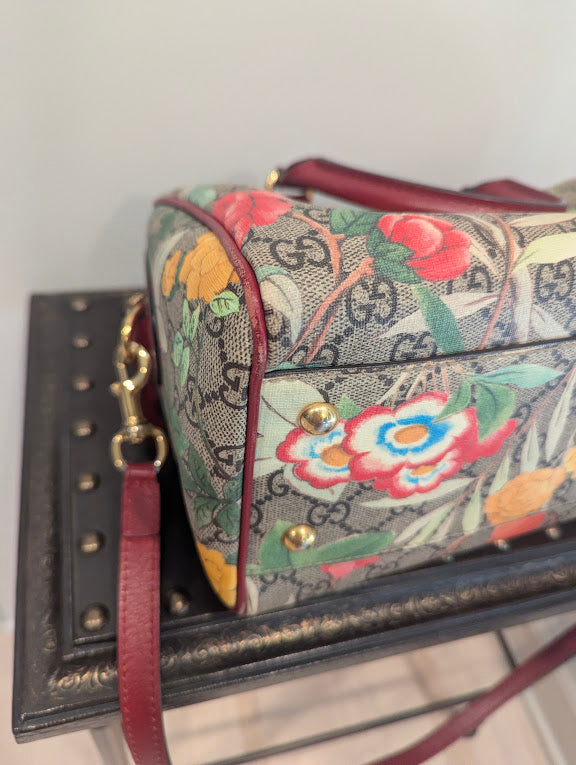 Gucci GG Supreme Boston Tian Floral Bird Print Satchel Bag