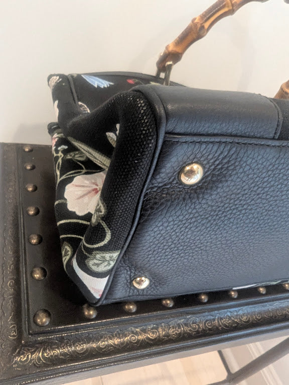 Gucci Black Flora Knight Print Bamboo Tote
