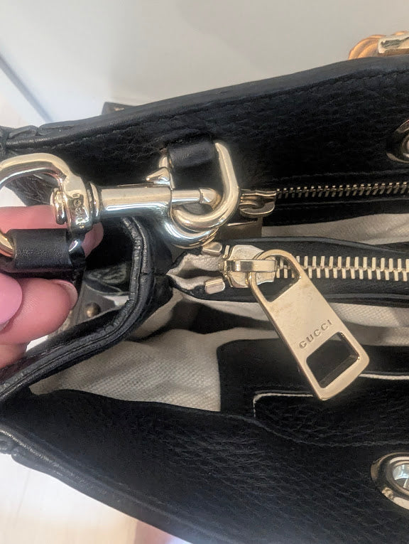 Gucci Black Flora Knight Print Bamboo Tote