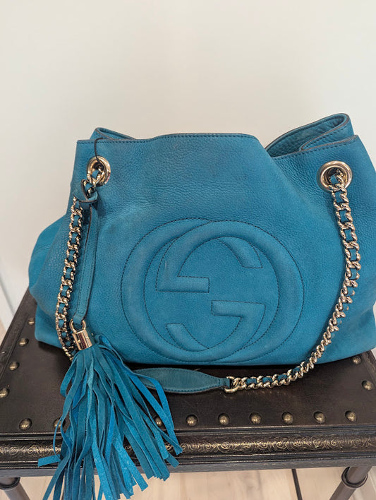 Gucci Interlocking G Soho Medium Blue Shoulder Chain