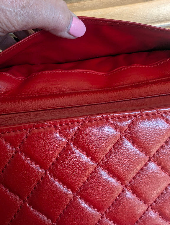 Chanel Quilted Chain Clutch Flap Red