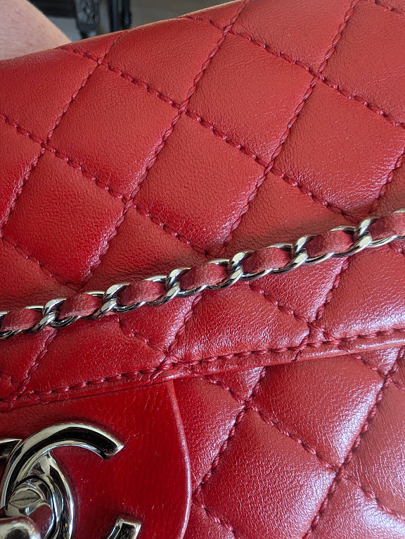 Chanel Quilted Chain Clutch Flap Red