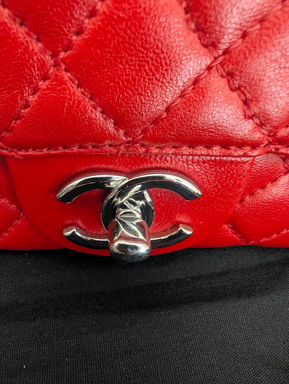 Chanel Quilted Chain Clutch Flap Red