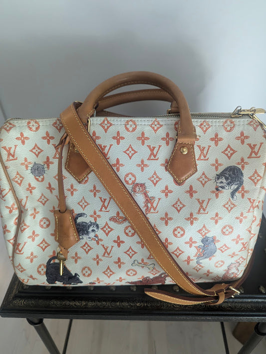 Louis Vuitton x Grace Coddington Catogram Monogram Canvas Speedy 30 Bandouliere