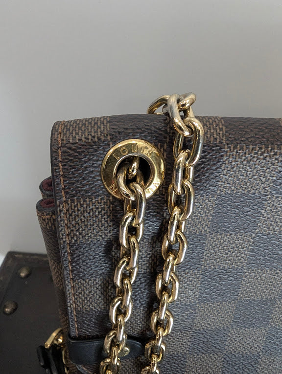 Louis Vuitton Vavin PM Damier Ebene with Burgandy Leather Front Pocket