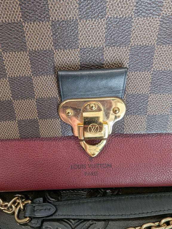 Louis Vuitton Vavin PM Damier Ebene with Burgandy Leather Front Pocket