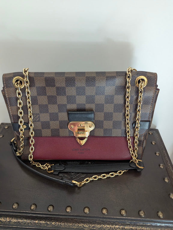 Louis Vuitton Vavin PM Damier Ebene with Burgandy Leather Front Pocket