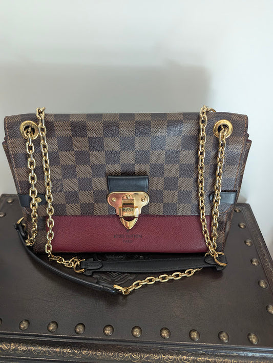 Louis Vuitton Vavin PM Damier Ebene with Burgandy Leather Front Pocket