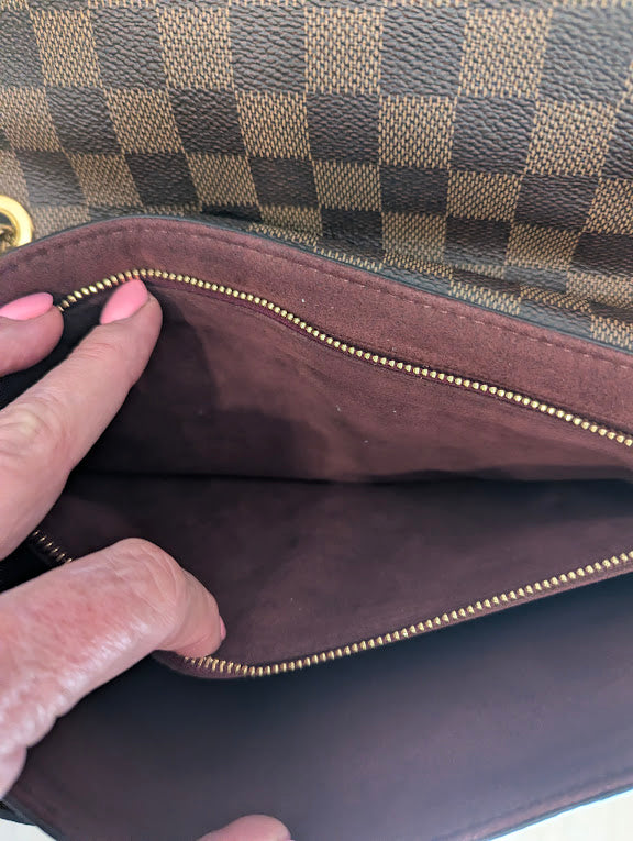 Louis Vuitton Vavin PM Damier Ebene with Burgandy Leather Front Pocket