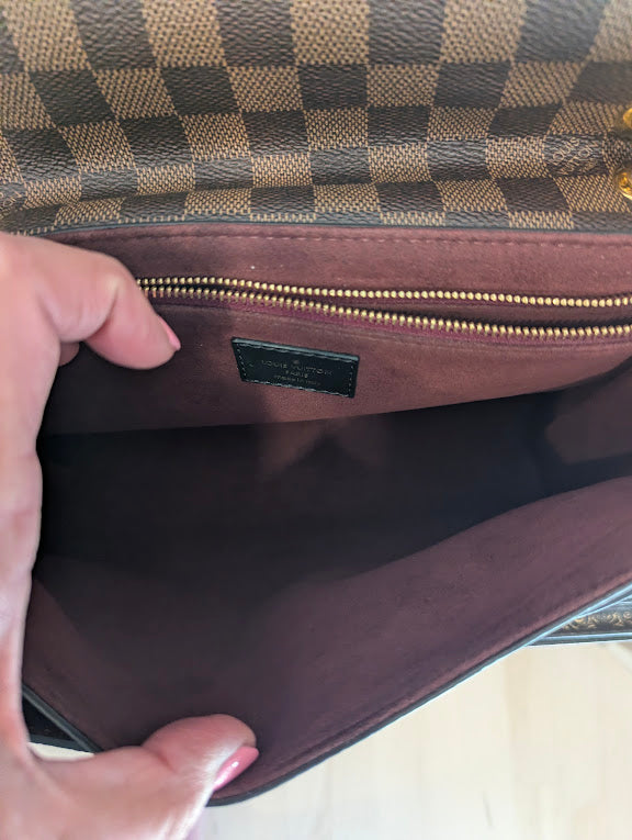 Louis Vuitton Vavin PM Damier Ebene with Burgandy Leather Front Pocket