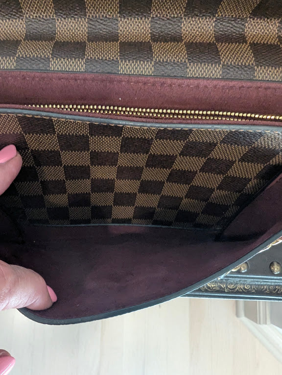 Louis Vuitton Vavin PM Damier Ebene with Burgandy Leather Front Pocket