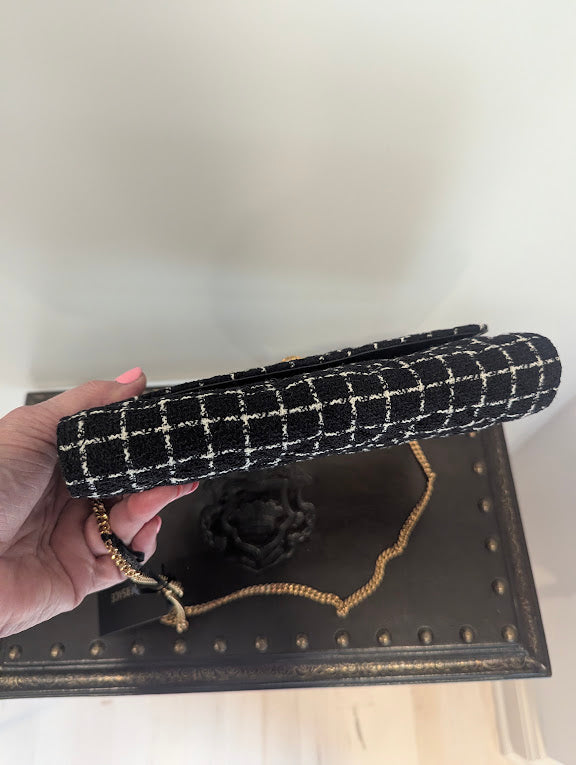 Versace Black and White Tweed Clutch/Wallet on Chain - UNUSED with Tags