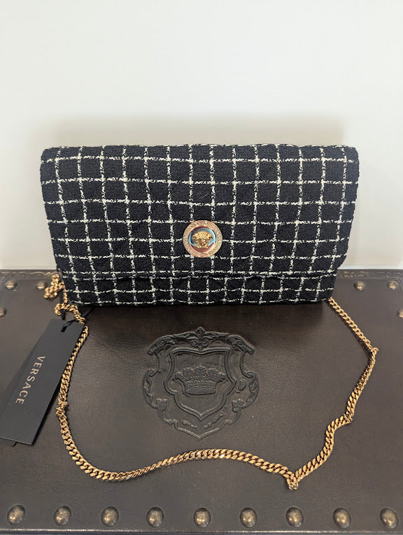 Versace Black and White Tweed Clutch/Wallet on Chain - UNUSED with Tags