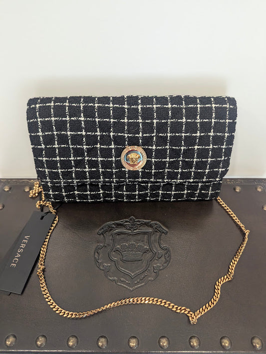 Versace Black and White Tweed Clutch/Wallet on Chain - UNUSED with Tags
