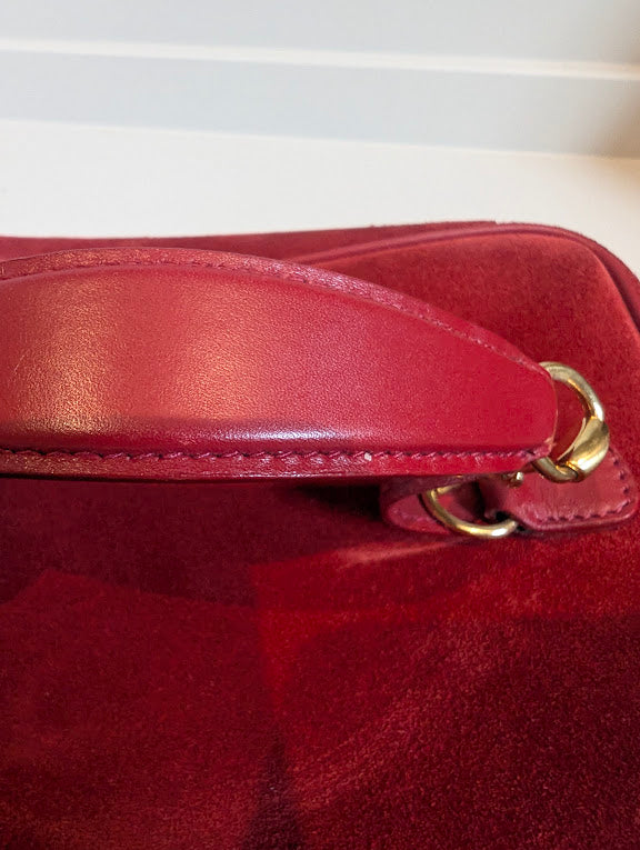 Gucci Vintage Red Suede Horsebit Vanity Bag with Gold Hardware