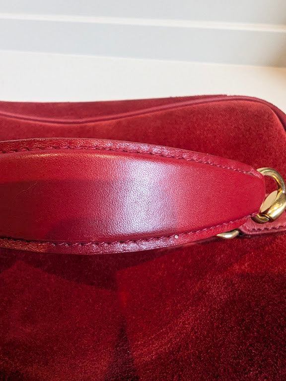 Gucci Vintage Red Suede Horsebit Vanity Bag with Gold Hardware