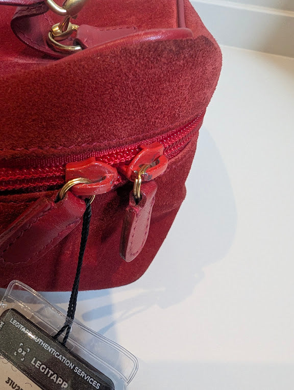 Gucci Vintage Red Suede Horsebit Vanity Bag with Gold Hardware