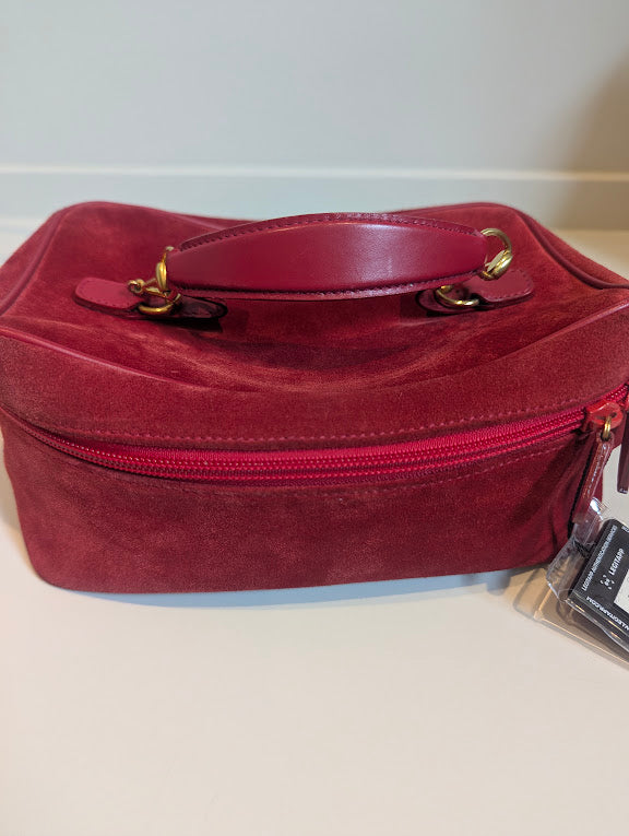 Gucci Vintage Red Suede Horsebit Vanity Bag with Gold Hardware