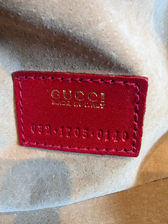 Gucci Vintage Red Suede Horsebit Vanity Bag with Gold Hardware