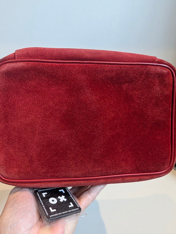 Gucci Vintage Red Suede Horsebit Vanity Bag with Gold Hardware