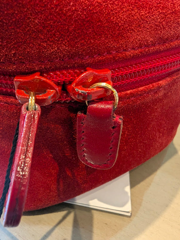 Gucci Vintage Red Suede Horsebit Vanity Bag with Gold Hardware
