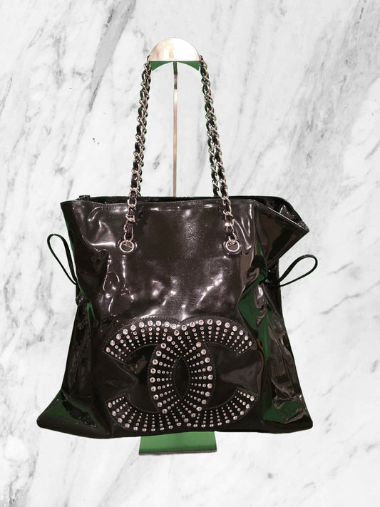 Chanel Black Patent Leather CC Tote