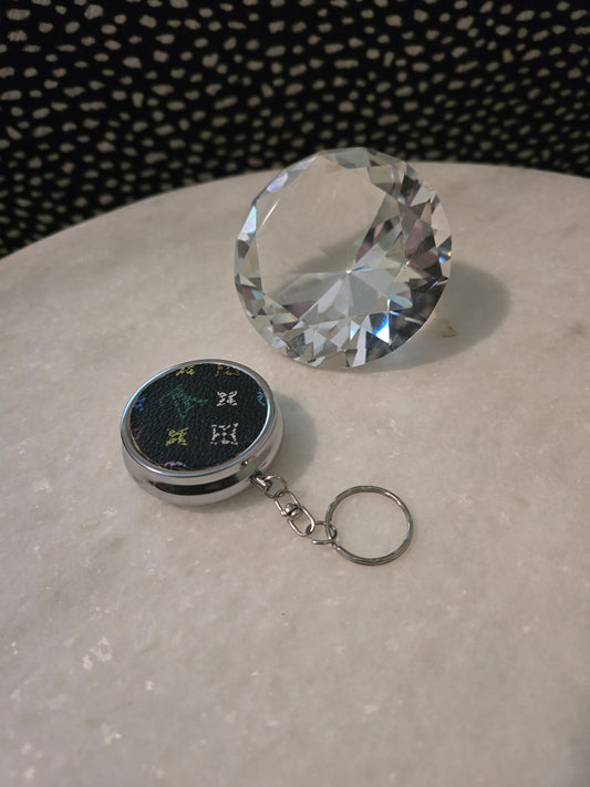 Upcycled Silver pillbox keychain with LV real cover