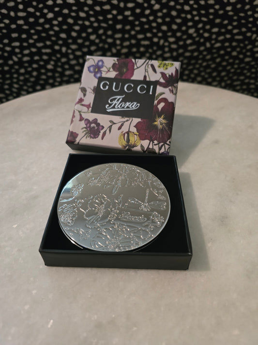 GWP Gucci Round floral silver mirror compact