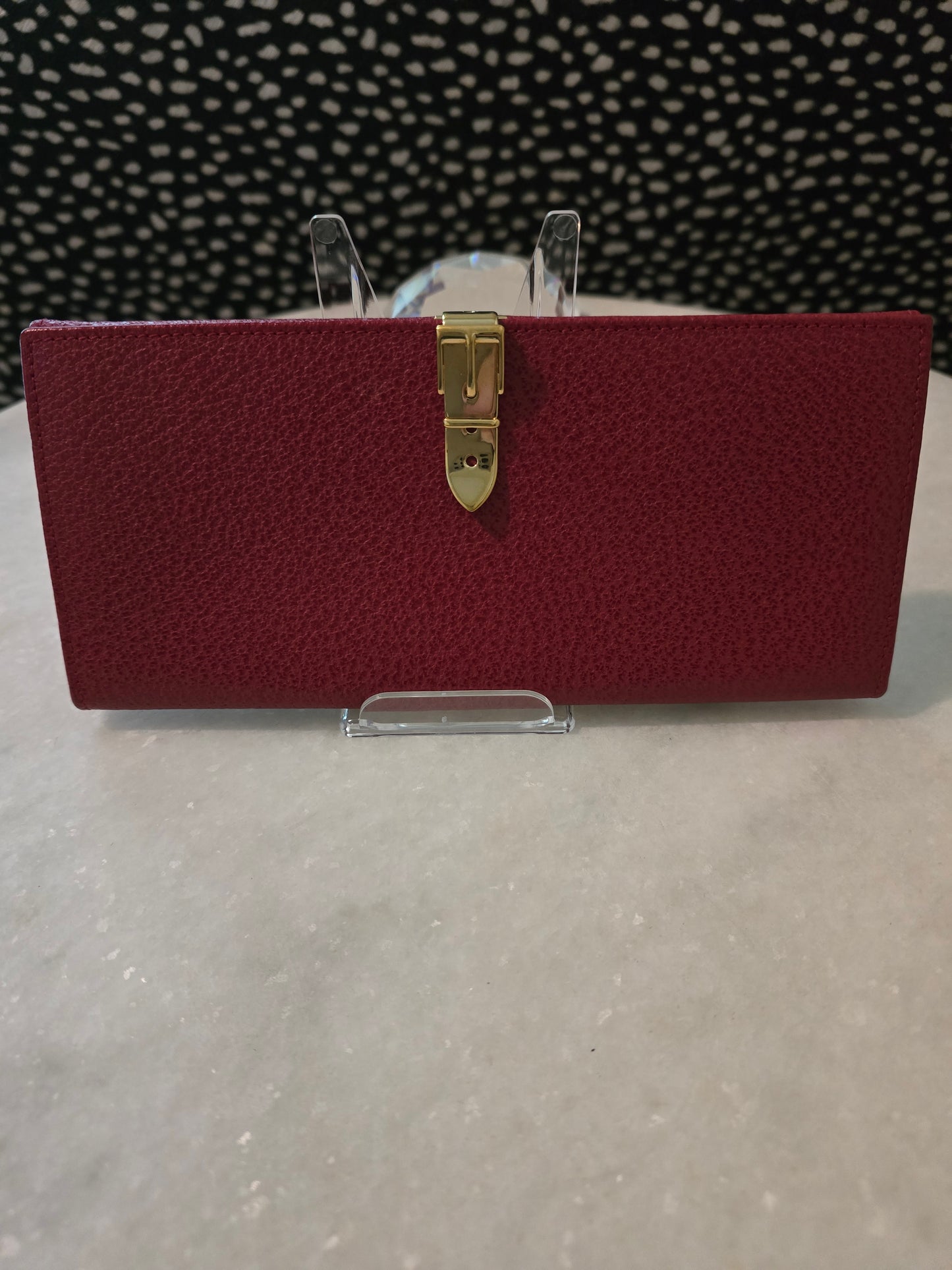 Gucci Red Leather Wallet with Gold Belt Closure