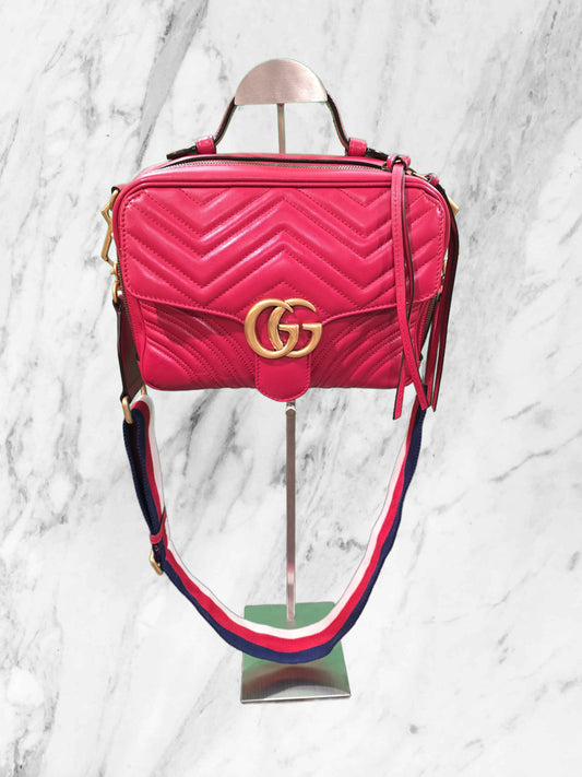Gucci Red Marmont Top Handle leather bagwith strap