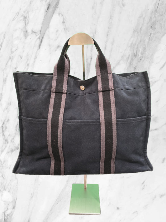 Hermes Black Canvas Tote
