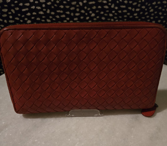Bottega Veneta Red Intrecciato Leather Continental Wallet
